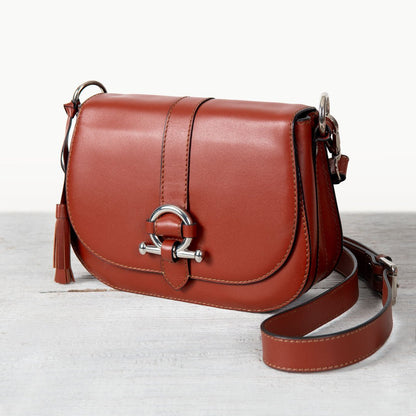 Del Rey - Equestrian Horse Bit Crossbody Luxury Leather Handbag in Cognac