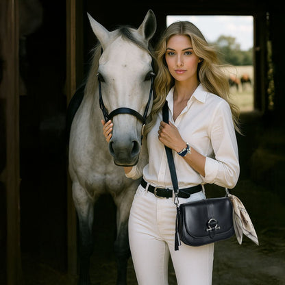 Del Rey - Equestrian Horse Bit Crossbody Luxury Leather Handbag in Cognac