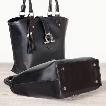 Del Rey -Horse Bit Tote Luxury Leather Handbag in Black