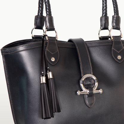 Del Rey -Horse Bit Tote Luxury Leather Handbag in Black