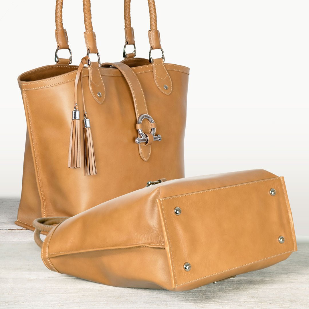 Del Rey -Horse Bit Tote Luxury Leather Handbag in Caramel
