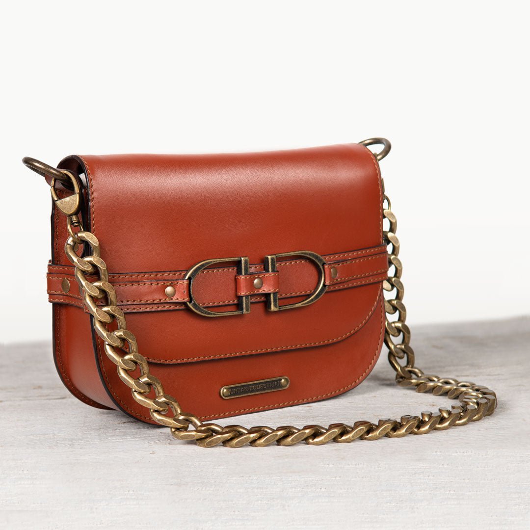 Delaney - Equestrian Stirrup Crossbody Luxury Leather Handbag in Cognac
