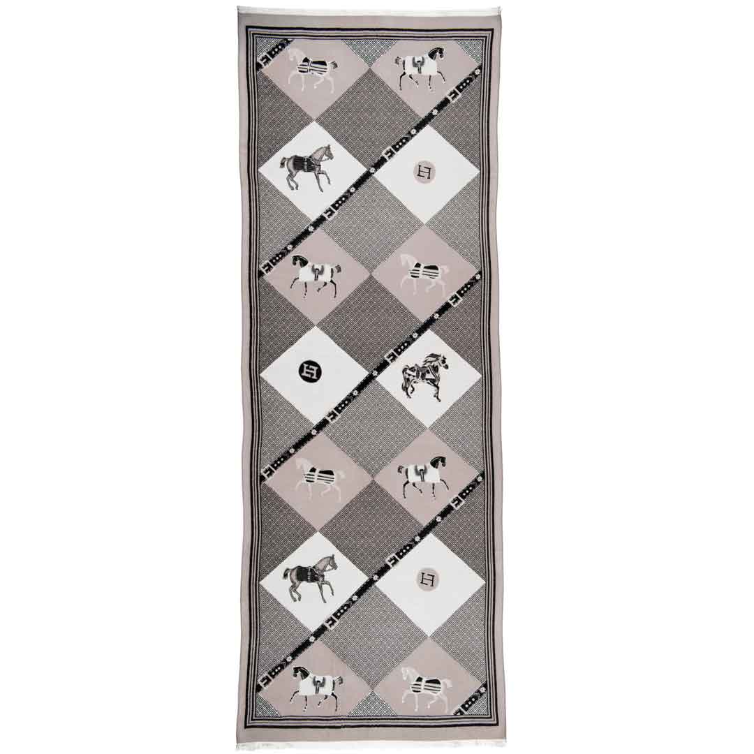 Della -  Taupe Equestrian Motif Luxe Shawl