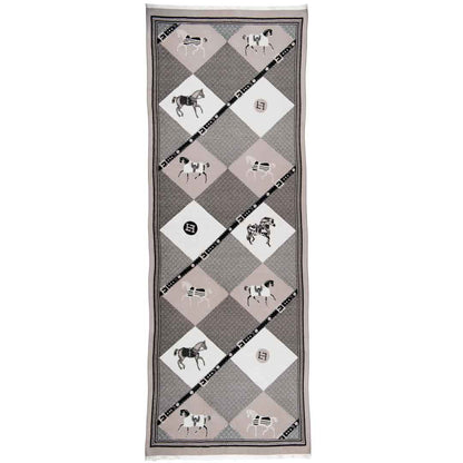 Della -  Taupe Equestrian Motif Luxe Shawl