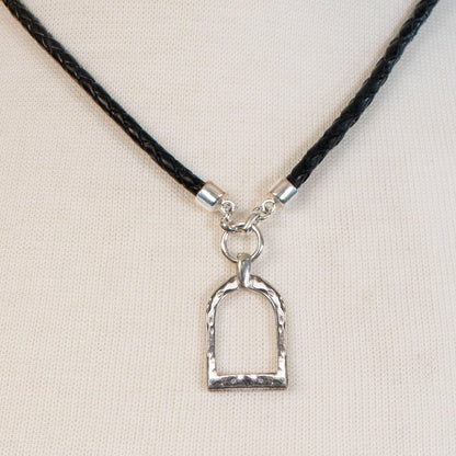 Denby - Leather 7 Silver Equestrian Riding Stirrup Necklace