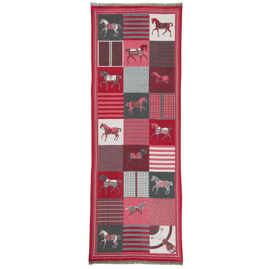 Devon -  Crimson Equestrian Motif Luxe Shawl