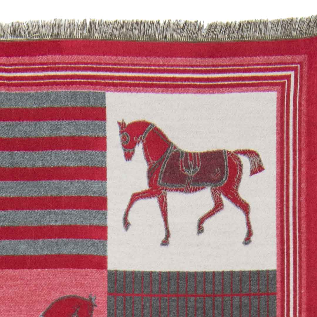 Devon -  Crimson Equestrian Motif Luxe Shawl