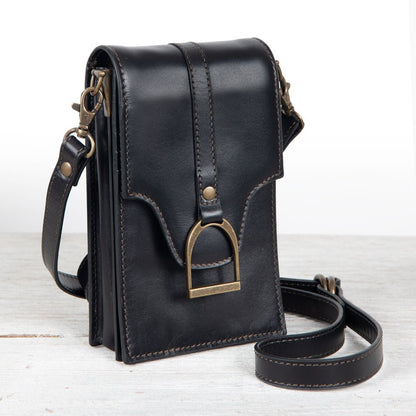 Devon Deluxe Phone Bag - Luxury Leather Handbag in Black