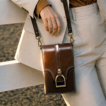 Devon Deluxe Phone Bag - Luxury Leather Handbag in Deep Brown