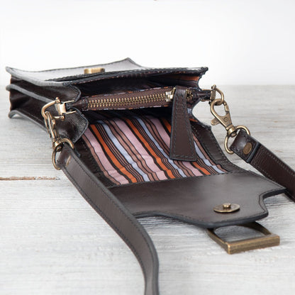 Devon Deluxe Phone Bag - Luxury Leather Handbag in Deep Brown