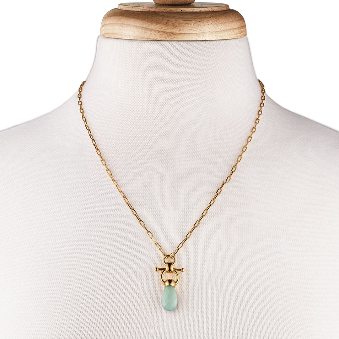Droplette - Aqua Chalcedony Equestrian Horse Bit Necklace in Gold