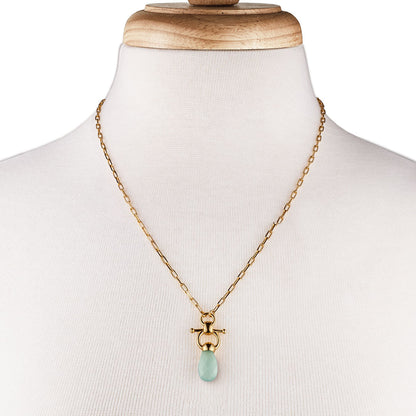 Droplette - Aqua Chalcedony Equestrian Horse Bit Necklace in Gold