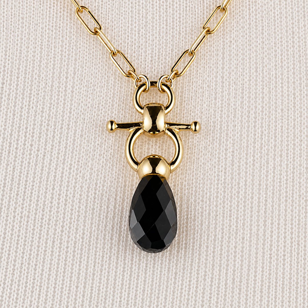 Droplette - Black Onyx Equestrian Horse Bit Necklace in Gold