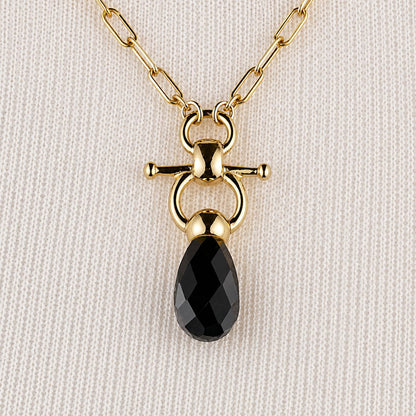Droplette - Black Onyx Equestrian Horse Bit Necklace in Gold