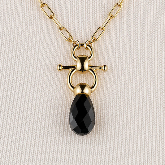 Droplette - Black Onyx Equestrian Horse Bit Necklace in Gold