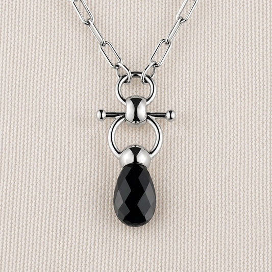 Droplette - Black Onyx Equestrian Horse Bit Necklace in Silver