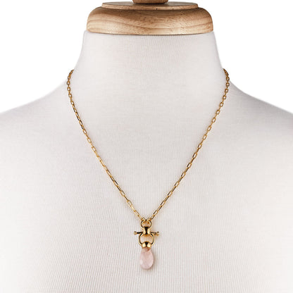 Droplette - Rose Quartz Equestrian Horse Bit Necklace in Gold