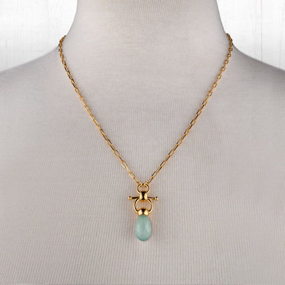 Droplette - Aqua Chalcedony Horse Bit Equestrian Earring in Gold