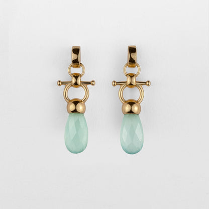 Droplette - Aqua Chalcedony Horse Bit Equestrian Earring in Gold