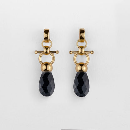 Droplette - Black Onyx Horse Bit Earring Equestrian in Gold