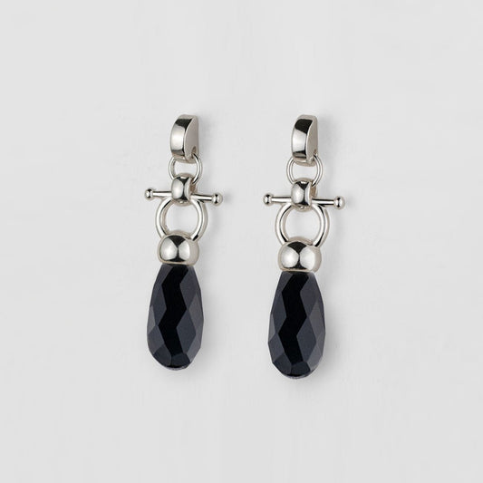 Droplette - Black Onyx Horse Bit Equestrian Earring in Silver