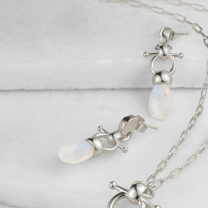 Droplette - Moonstone Horse Bit Equestrian Earring in Silver