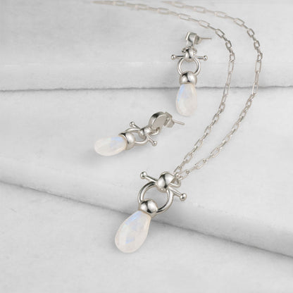 Droplette - Moonstone Horse Bit Equestrian Earring in Silver