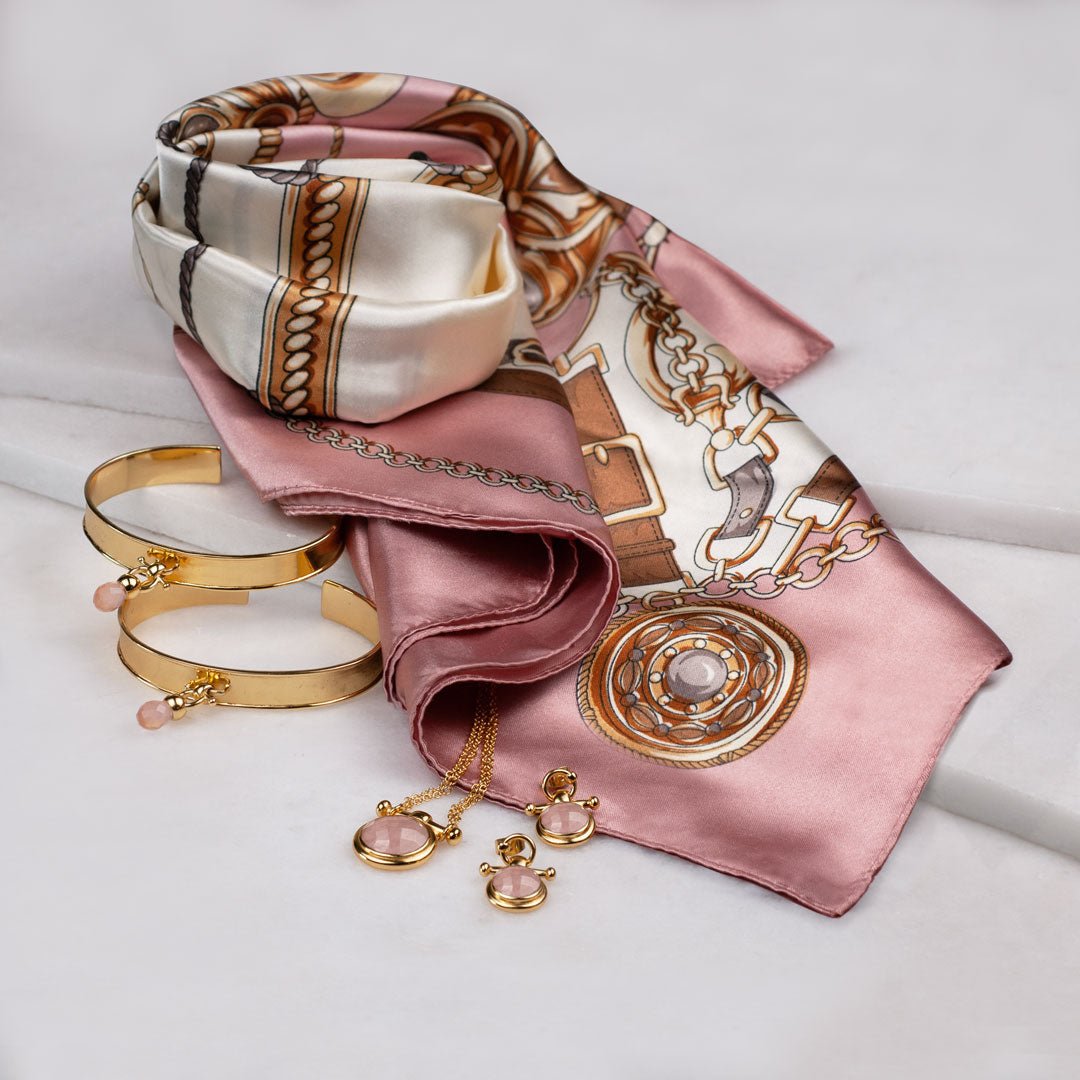 Briolette - Rose Quartz Horse Bit Equestrian Earring in Gold