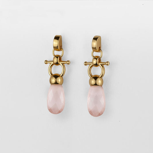 Droplette - Rose Quartz Horse Bit Equestrian Earring in Gold