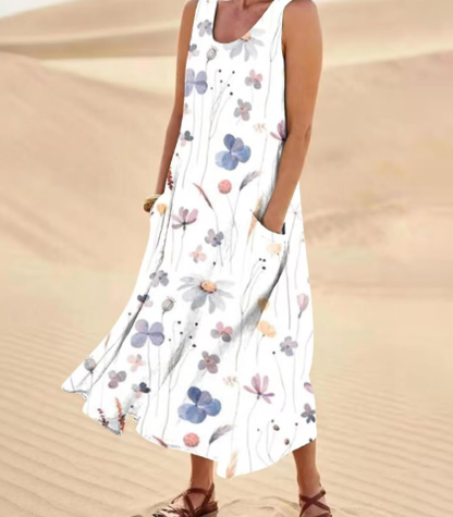 Women's Elegant Floral Print Two-Piece Set – Round Neck Top & Pants