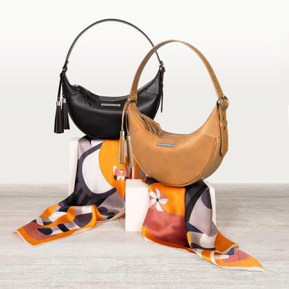 Elle -Half-Moon Vanity Luxury Leather Handbag in Caramel