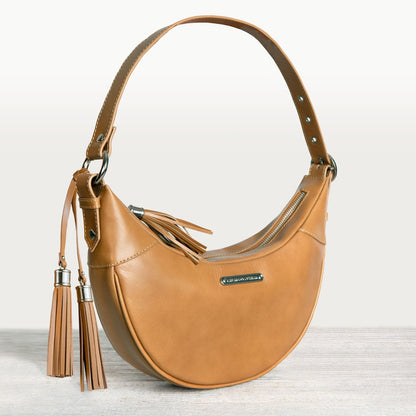 Elle -Half-Moon Vanity Luxury Leather Handbag in Caramel