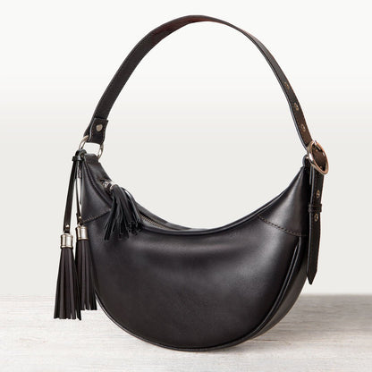 Elle -Half-Moon Vanity Luxury Leather Handbag in Black
