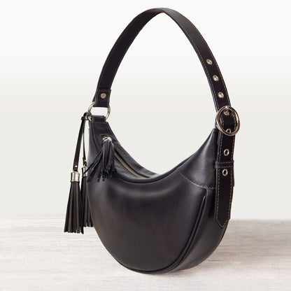 Elle -Half-Moon Vanity Luxury Leather Handbag in Black