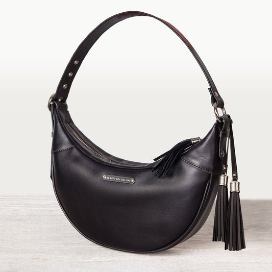 Elle -Half-Moon Vanity Luxury Leather Handbag in Black