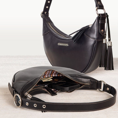 Elle -Half-Moon Vanity Luxury Leather Handbag in Black