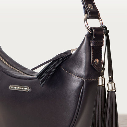 Elle -Half-Moon Vanity Luxury Leather Handbag in Black
