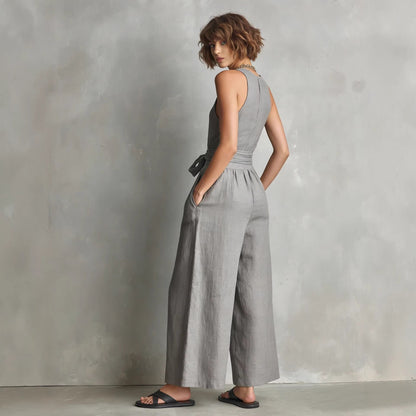 Women's Elegant V-Neck Sleeveless Commuter Jumpsuit