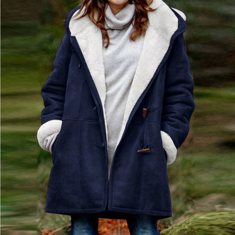 Sherpa-Lined Duffle Toggle Jacket with Hood — Warm Hooded Fleece Coat
