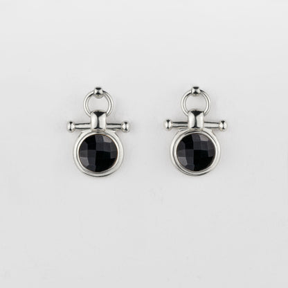 Adele - Black Onyx Horse Bit Equestrian Earring in Silver