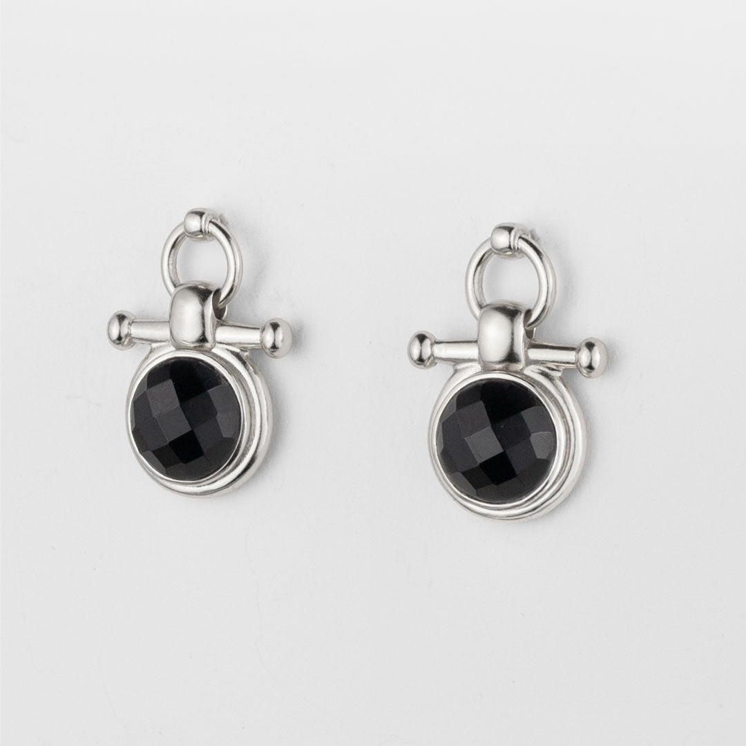 Adele - Black Onyx Horse Bit Equestrian Earring in Silver