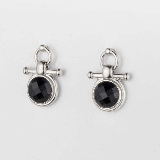 Adele - Black Onyx Horse Bit Equestrian Earring in Silver