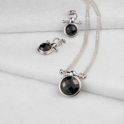 Adele - Black Onyx Equestrian Horse Bit Necklace in Silver