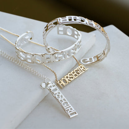 Horse Girl - Equestrian Cuff Bracelet in Silver