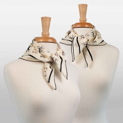 Hunt Club - Stylized Equestrian Pattern in Ivory Fine Cotton Scarf