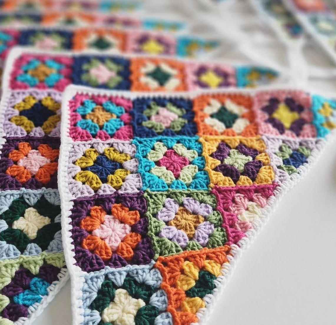3-in-1 Crochet Granny Square Bandana – Handmade Headband, Pet Collar &Mom Neck Scarf | Colorful Boho Accessory | Retro Crochet Gift