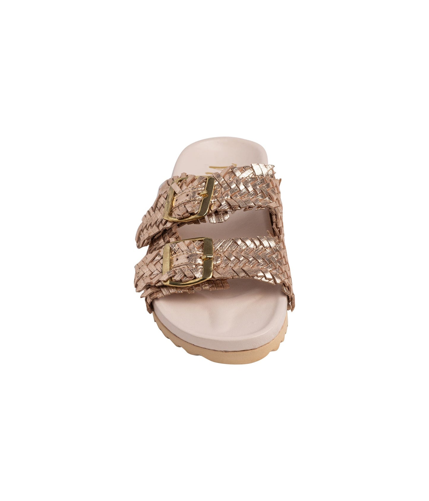 Intertwine Dual Woven Strap Slide in Champagne