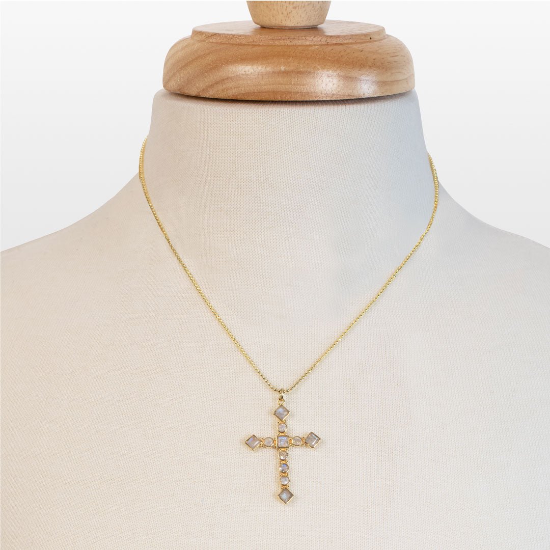 Keepsake - Moonstone Cross Necklace in Gold