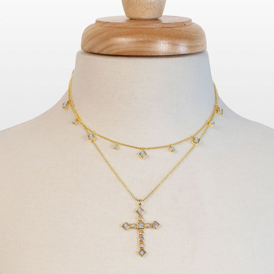 Keepsake - Moonstone Cross Necklace in Gold