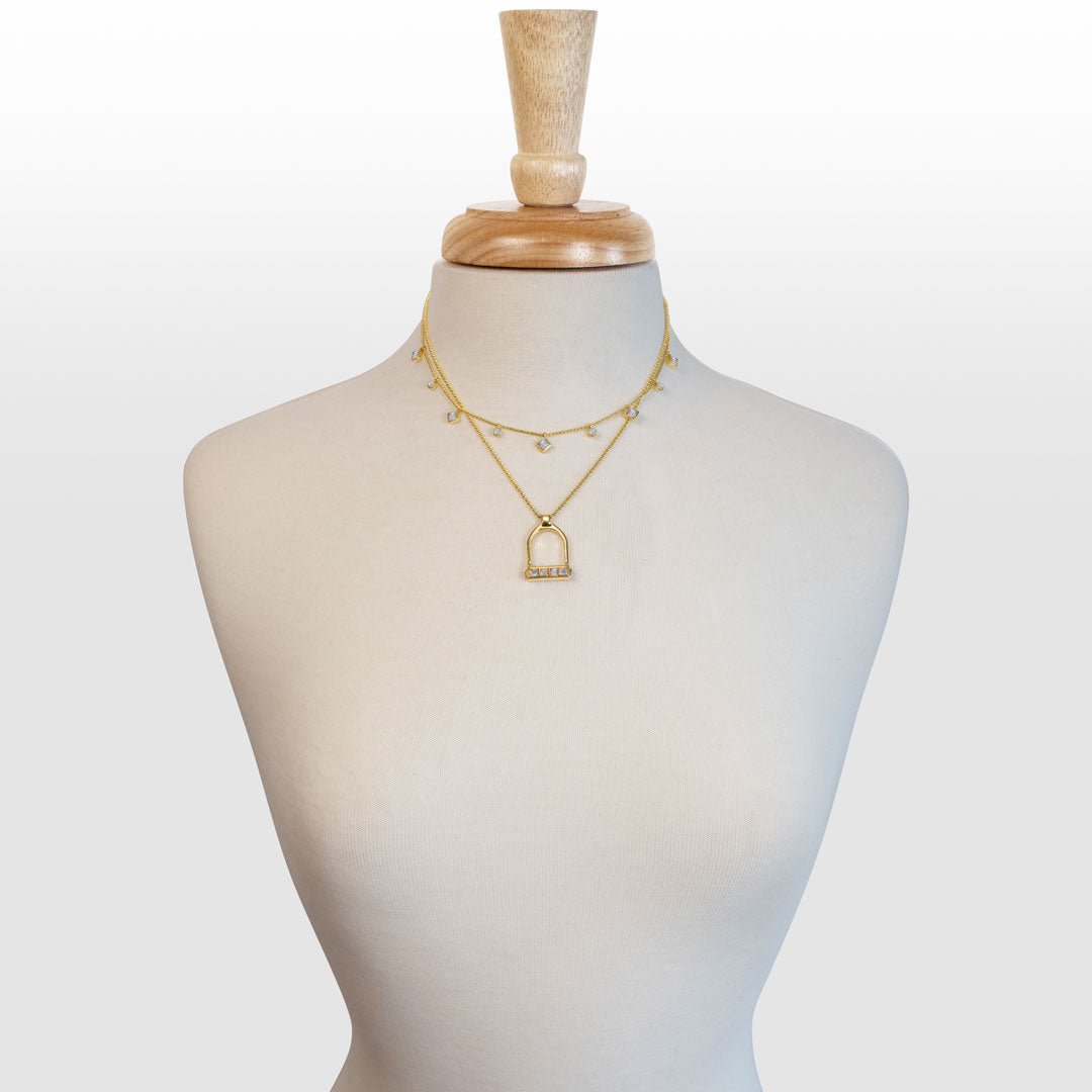 Keepsake - Moonstone Equestrian Riding Stirrup Necklace in Gold